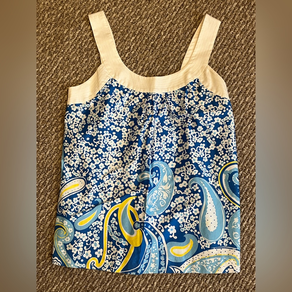 Vintage Lilly Pulitzer Blue and Cream Paisley Floral Top